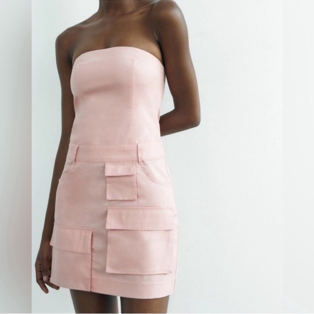 ZARA Pink Strapless Cargo Dress